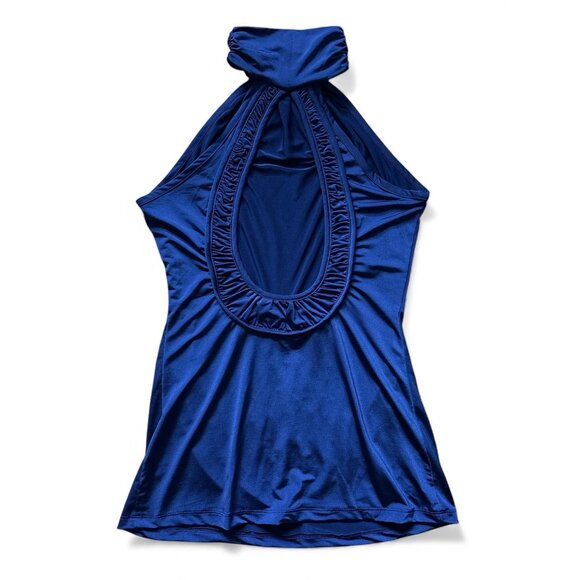 V.1 Couture Shirt Womens Small Blue Halter Mock Neck Open Back Blouse Top - Picture 2 of 5